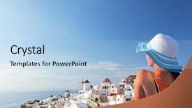  Presentation with sea sun - Colorful slides enhanced with sea from oia travel tourist backdrop and a light blue colored foreground