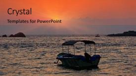  Presentation with boat - PPT theme enhanced with sea galilee - boat on sunset background background and a  colored foreground
