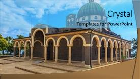  Presentation with israel - Slides with sea galilee - israel lake tiberias basilica background and a light blue colored foreground