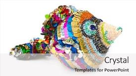  Presentation with knitted knitting needle - Presentation theme featuring sea games symbol - knitted toy fish isolated background and a  colored foreground