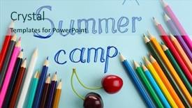  Presentation with summer camp - Colorful PPT layouts enhanced with sea games symbol - summer camp concept backdrop and a light blue colored foreground