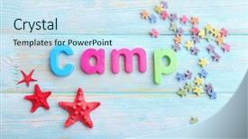  Presentation with summer camp - Cool new PPT layouts with sea games symbol - summer camp concept backdrop and a  colored foreground
