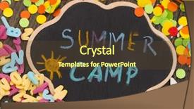 Presentation with summer camp - Theme having sea games symbol - summer camp title background and a tawny brown colored foreground