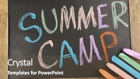  Presentation with camp - Theme featuring sea games symbol - text summer camp written background and a tawny brown colored foreground
