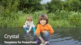  Presentation with play - PPT theme with sea games symbol - three boy play in puddle background and a  colored foreground