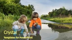  Presentation with play - Audience pleasing slide deck consisting of sea games symbol - three boy play in puddle backdrop and a tawny brown colored foreground