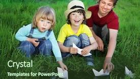  Presentation with stream - Amazing PPT theme having sea games symbol - three boy play in stream backdrop and a tawny brown colored foreground