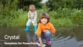 Presentation with play - Presentation theme having sea games symbol - two boy play in puddle background and a tawny brown colored foreground