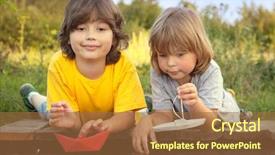  Presentation with boats - Presentation consisting of sea games symbol - two boys allowed paper boats background and a tawny brown colored foreground