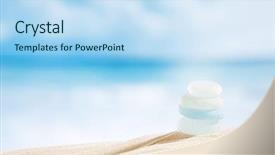  Presentation with sea glass - Presentation design consisting of beach and seascape shallow dof background and a light blue colored foreground