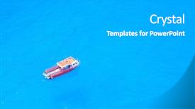  Presentation with deep blue - Beautiful theme featuring sea green - boat in deep blue water backdrop and a light gray colored foreground