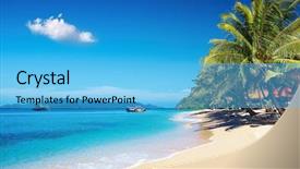  Presentation with green coconut - Audience pleasing slides consisting of sea green - tropical beach with coconut palms backdrop and a light blue colored foreground