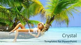  Presentation with palm - PPT theme enhanced with sea green - woman on palm background and a cool aqua colored foreground