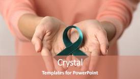  Presentation with ovarian - Theme having sea-green ribbon ovarian cancer background and a coral colored foreground