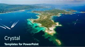  Presentation with sky blue - Slide set with sea-islands-under-clear-blue background and a navy blue colored foreground