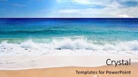  Presentation with foam - Presentation theme with sea landscape - sea golden beach background and a lemonade colored foreground