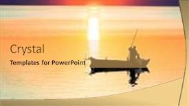  Presentation with boat - Presentation design having sea-landscape-with-a-boat background and a yellow colored foreground