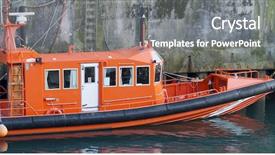  Presentation with rescue - Amazing presentation theme having sea law - maritime rescue boat moored backdrop and a gray colored foreground