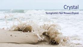  Presentation with crashing waves - Colorful PPT theme enhanced with waves crashing on the sand backdrop and a sky blue colored foreground