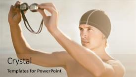  Presentation with swimmer - PPT theme enhanced with sea looking through googles background and a coral colored foreground