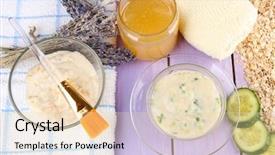  Presentation with natural ingredients - Beautiful theme featuring sea oats - homemade facial masks with natural backdrop and a  colored foreground