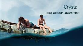  Presentation with sea plastic - Beautiful slide set featuring sea on a plastic raft backdrop and a lemonade colored foreground