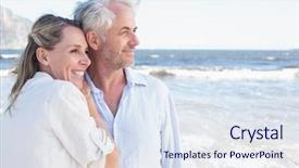 Presentation with man looking up happy - Colorful presentation enhanced with sea on a sunny day backdrop and a sky blue colored foreground