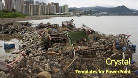  Presentation with ocean pollution - Presentation theme enhanced with sea pollution - garbage piled up background and a  colored foreground
