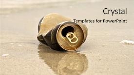  Presentation with metallic - Cool new PPT theme with sea pollution - metallic can trash backdrop and a lemonade colored foreground