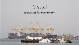  Presentation with cargo ship big container - Presentation theme enhanced with sea port - khor fakkan uae large cargo background and a  colored foreground
