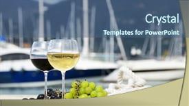  Presentation with yacht - Beautiful presentation design featuring sea port - pair of wineglasses and grapes backdrop and a ocean colored foreground