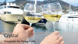  Presentation with yacht - Beautiful PPT theme featuring sea port - pair of wineglasses backdrop and a  colored foreground