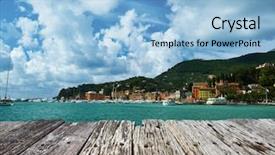  Presentation with santa - Beautiful slide set featuring sea port - santa margherita ligure town backdrop and a light blue colored foreground