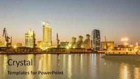  Presentation with sea port - Slides having sea port in baku azerbaijan background and a gold colored foreground