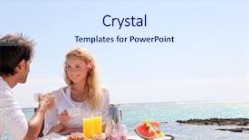  Presentation with crystal blue wave - PPT theme consisting of sea restaurant - couple having breakfast by blue background and a sky blue colored foreground