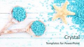  Presentation with crystals - Cool new PPT layouts with sea salt crystals in wooden spoons with starfish on color wooden background backdrop and a sky blue colored foreground