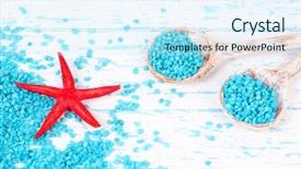  Presentation with crystals - Beautiful slide set featuring sea salt crystals in wooden spoons with starfish on color wooden background backdrop and a cool aqua colored foreground