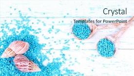  Presentation with crystals - Amazing presentation theme having sea salt crystals in wooden spoons with sea shells on color wooden background backdrop and a sky blue colored foreground