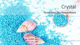  Presentation with crystals - Presentation theme featuring sea salt crystals in wooden spoons with sea shells on color wooden background background and a cool aqua colored foreground