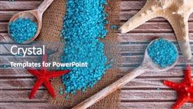  Presentation with crystals - Slide set with sea salt crystals in wooden spoons with starfish on color wooden background background and a teal colored foreground