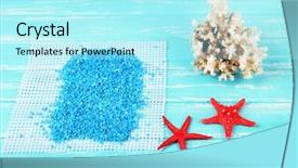  Presentation with crystals - Slide deck consisting of sea salt crystals with sea shells star fish on color wooden background background and a arctic colored foreground