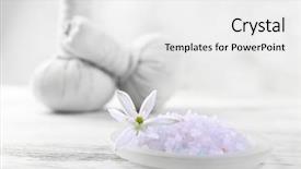  Presentation with table salt - PPT layouts featuring sea salt flowers and spa treatment on color wooden table on light background background and a white colored foreground