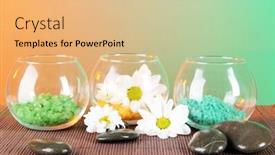  Presentation with sea glass - Audience pleasing PPT layouts consisting of sea salt in different colors in glass containers on bright background backdrop and a yellow colored foreground