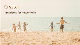  Presentation with kids playing - Presentation design consisting of sea sand - kids playing at the beach background and a cream colored foreground