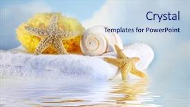  Presentation with sea water - Presentation theme with sea shells and towel background and a  colored foreground