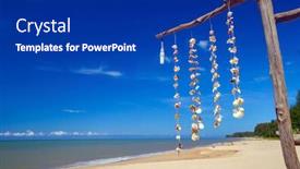  Presentation with strings - Slides featuring sea-shells-hanging-on-strings background and a navy blue colored foreground