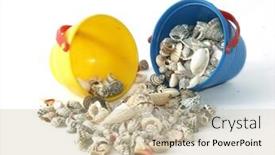  Presentation with sea shells - Beautiful PPT theme featuring sea-shells-in-toy-buckets backdrop and a soft green colored foreground