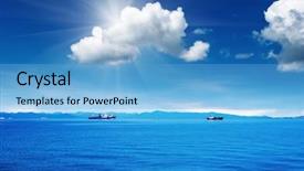  Presentation with sun blue sky and ocean - Cool new presentation design with sea ship background - blue sky and ocean backdrop and a  colored foreground