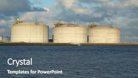  Presentation with dock - Slides with sea shipment - big oil silos background and a ocean colored foreground