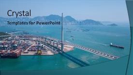  Presentation with container terminals - PPT theme consisting of sea shipment - drone fly over kwai tsing background and a light blue colored foreground